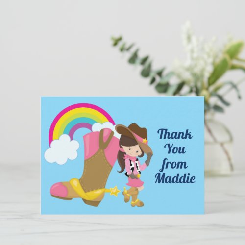 Cute Cowgirl Rainbow Country Western Girl Custom Thank You Card