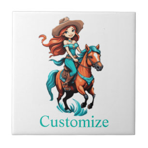 Cute Cowgirl Riding Pony Thunder_Cove Ceramic Tile