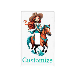 Cute Cowgirl Riding Pony Thunder_Cove Light Switch Cover