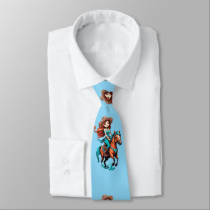 Cute Cowgirl Riding Pony Thunder_Cove Neck Tie