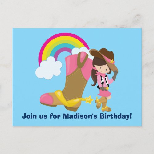 Cute Cowgirl Rodeo Birthday Party Invitation Postcard