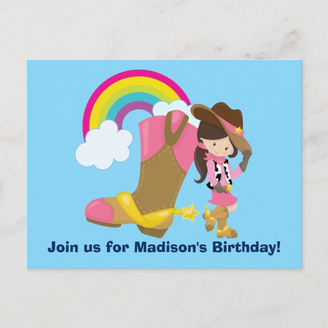 Cute Cowgirl Rodeo Birthday Party Invitation Postcard (Front)