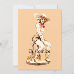 Cute Cowgirl Sitting Thunder_Cove Invitation