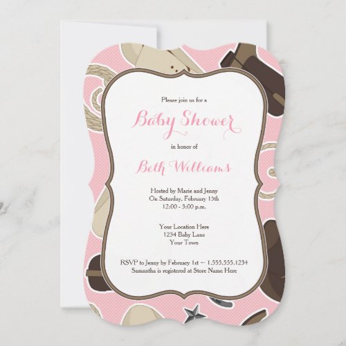 Cute Cowgirl Theme Baby Shower Invite Pink Brown
