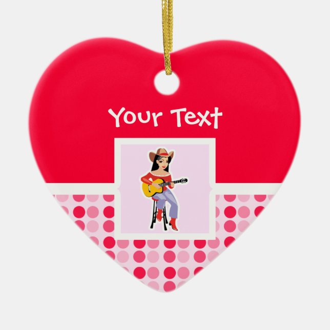 Cute Cowgirl with Guitar Ceramic Ornament (Front)