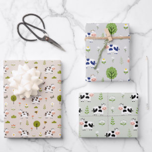 Cute Cows and flowers Wrapping Paper Sheets
