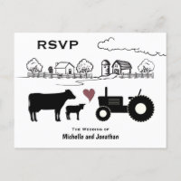 Cute Cows and Tractor Country Farm Wedding RSVP
