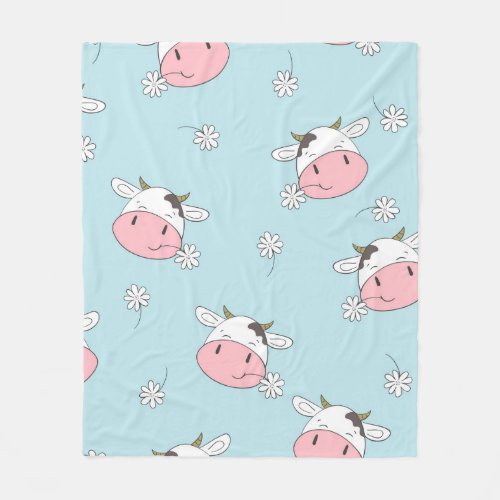 Cute cows seamless pattern Vintage childish backg Fleece Blanket
