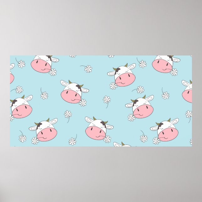 Cute cows seamless pattern. Vintage childish backg Poster (Front)