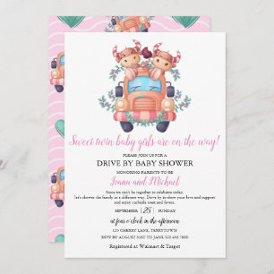 Cute Cows Twin Girls Baby Shower Drive Through Invitation