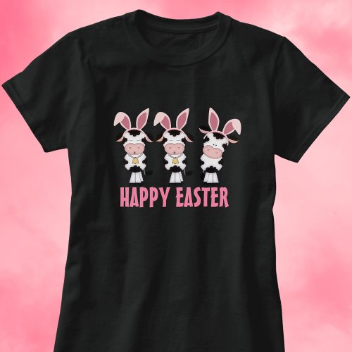 Cute Cows Wearing Pink Bunny Rabbit Ears Easter T_Shirt
