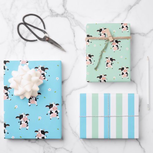 Cute Cows Wrapping Paper Set of 3