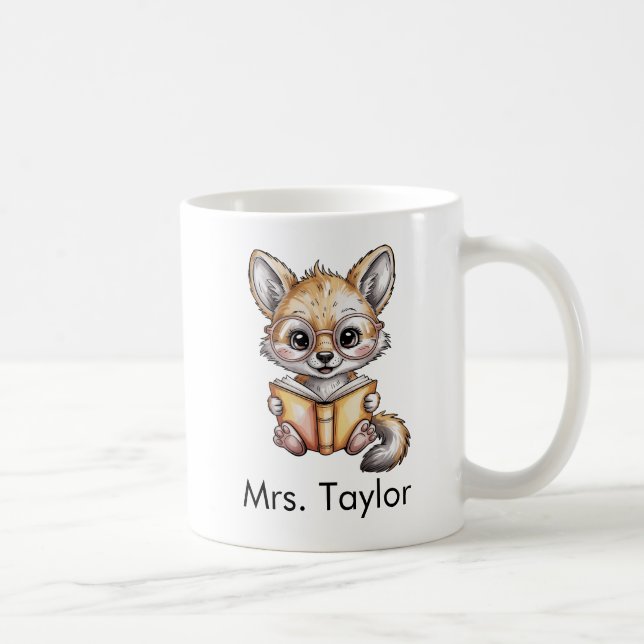 Cute Coyote Reading Book Custom Coffee Mug (Right)