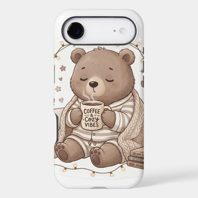 Cute Cozy Bear Coffee Hygge Aesthetic Phone Case (Back)