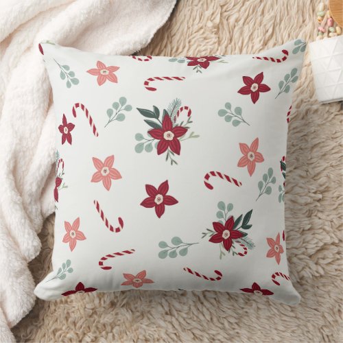 Cute Cozy Boho Christmas Seamless Pattern Throw Pillow