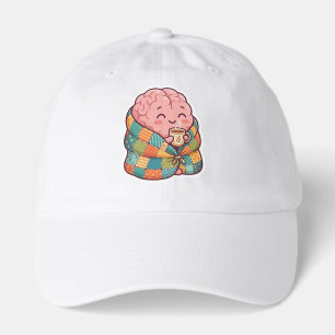 Cute Cozy Brain Drinking Coffee Mental Health AI A Hat
