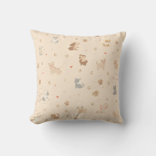Cute & Cozy Cat and Dog Print Throw Pillow