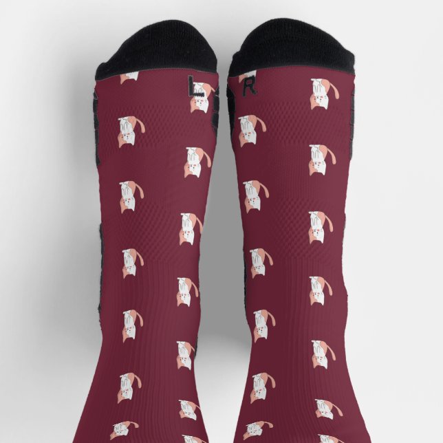 Cute Cozy Cat Burgundy Socks (Top)