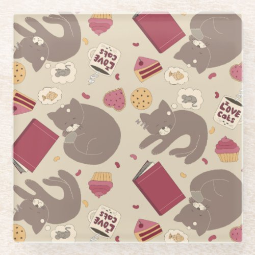 Cute Cozy Cat Lovers Collage Glass Coaster