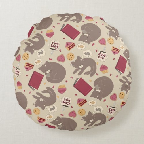 Cute Cozy Cat Lovers Collage Round Pillow