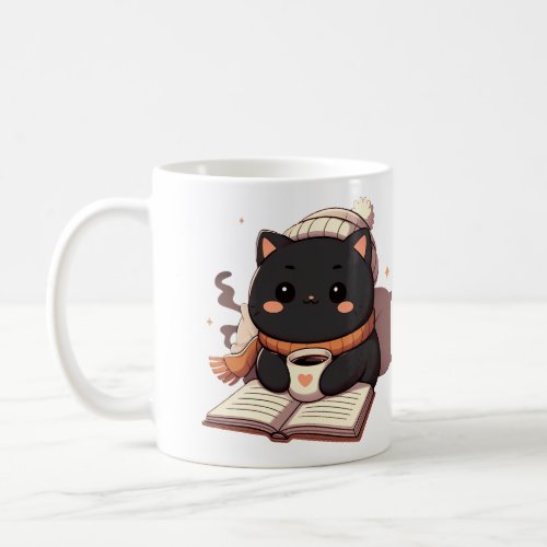 Cute Cozy Cat Reading Book And Drink Coffee Coffee Mug