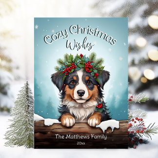 Cute Cozy Christmas Wishes Australian Shepherd Dog Holiday Card
