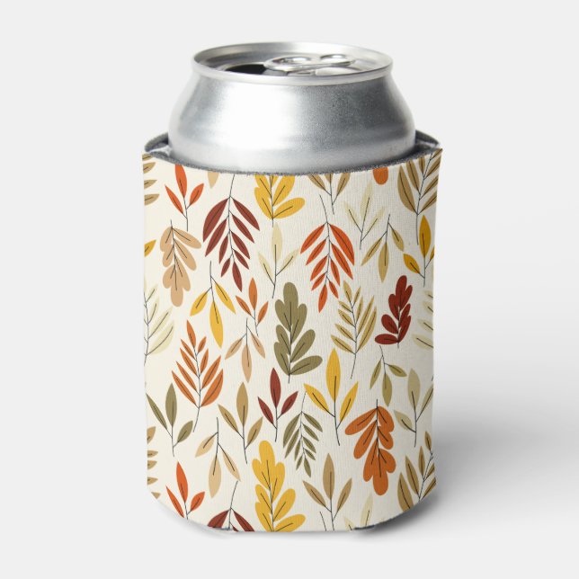 Cute Cozy Fall Leaves Pattern Can Cooler (Can Front)