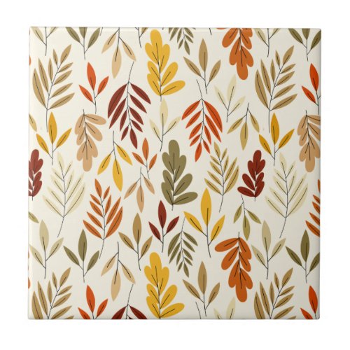 Cute Cozy Fall Leaves Pattern Ceramic Tile