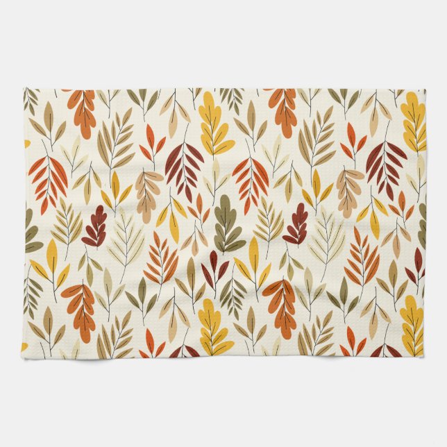 Cute Cozy Fall Leaves Pattern Kitchen Towel (Horizontal)