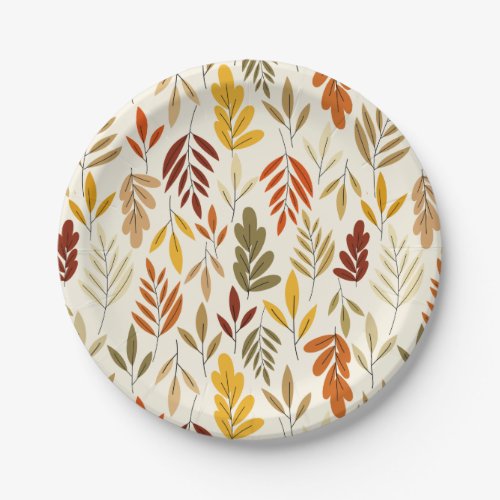 Cute Cozy Fall Leaves Pattern Paper Plates