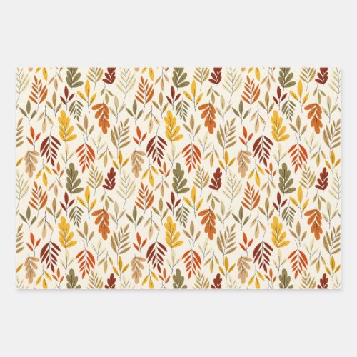Cute Cozy Fall Leaves Pattern Wrapping Paper Sheets