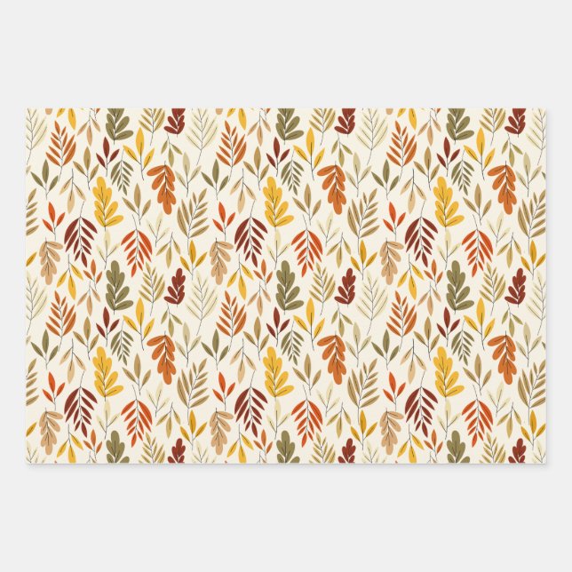 Cute Cozy Fall Leaves Pattern Wrapping Paper Sheets (Front)