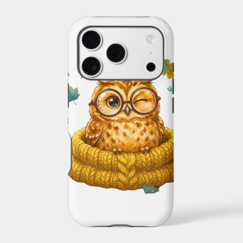 Cute Cozy Fall Owl Yellow Sweater Autumn Leaves Ki iPhone 17 Pro Case