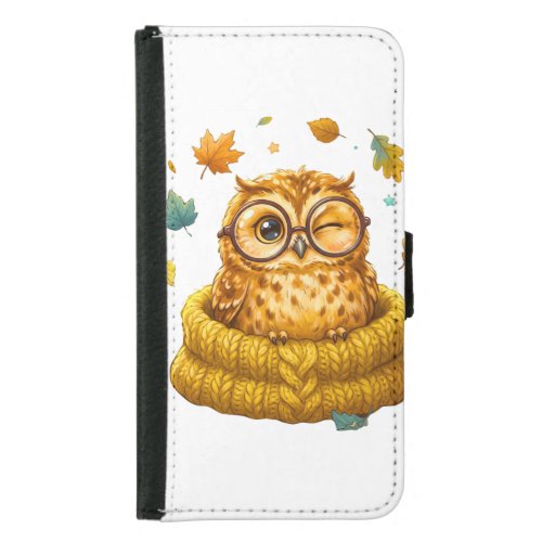 Cute Cozy Fall Owl Yellow Sweater Autumn Leaves Ki Samsung Galaxy S5 Wallet Case