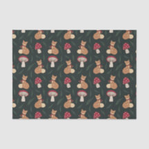 Cute Cozy Fox with Mushrooms, Green. Tissue Paper.