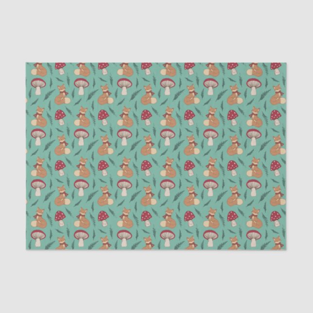 Cute Cozy Fox with Mushrooms. Tissue paper. Paper (Front)