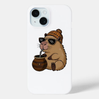 Cute Cozy Hamster Drinking Mate – Funny Aesthetic iPhone 15 Case