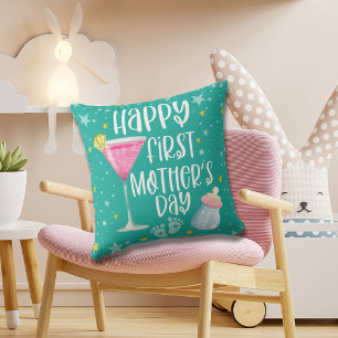 Cute Cozy Happy First Mother's Day Throw Pillow