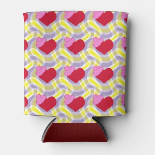Cute Cozy Heart Plaid Can Cooler