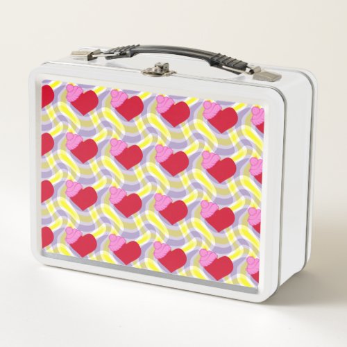 Cute Cozy Heart Plaid Metal Lunch Box