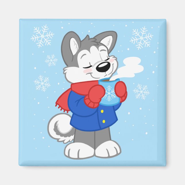 Cute cozy husky magnet (Front)