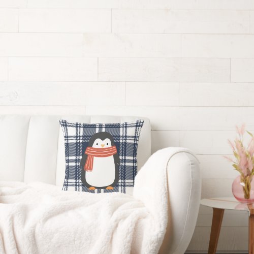 Cute Cozy Kids Christmas Holiday Penguin  Throw Pillow