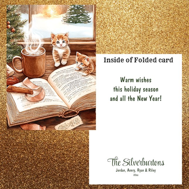 Cute Cozy Kitten Watercolor Christmas Holiday Card (Creator Uploaded)