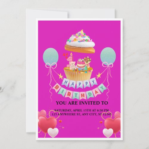 Cute  Cozy Muffin Birthday pink Card  Invitions