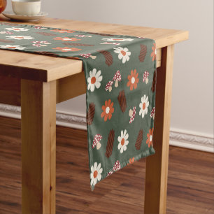 Cute cozy pattern with flowers mushroom & pinecone short table runner