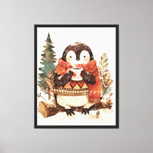 Cute Cozy Penguin Winter Nursery Wall Canvas Art