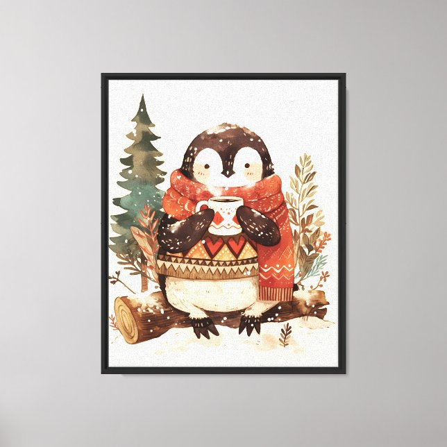 Cute Cozy Penguin Winter Nursery Wall Canvas Art (Front)