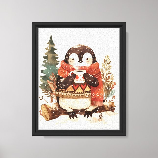 Cute Cozy Penguin Winter Nursery Wall Canvas Art (Front)