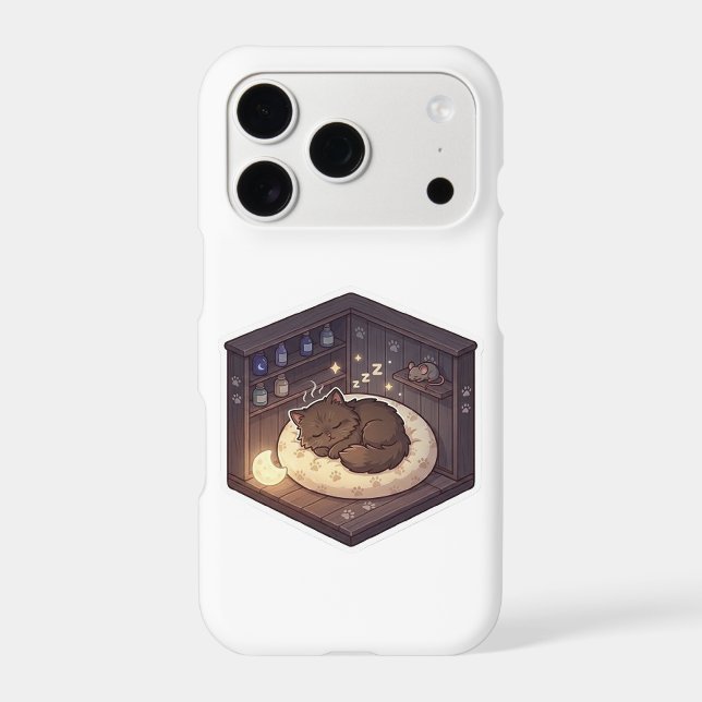 Cute Cozy Sleeping Cat in Magic Nook iPhone Case (Back)