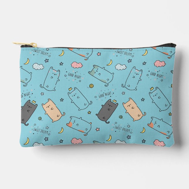 Cute & Cozy Sleepy Cat Dreams Pattern Accessory Pouch (Front)